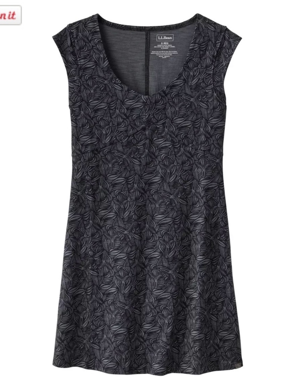 L.L.Bean Beech Point Dress Midnight Black Botanical Print Women’s Size Large